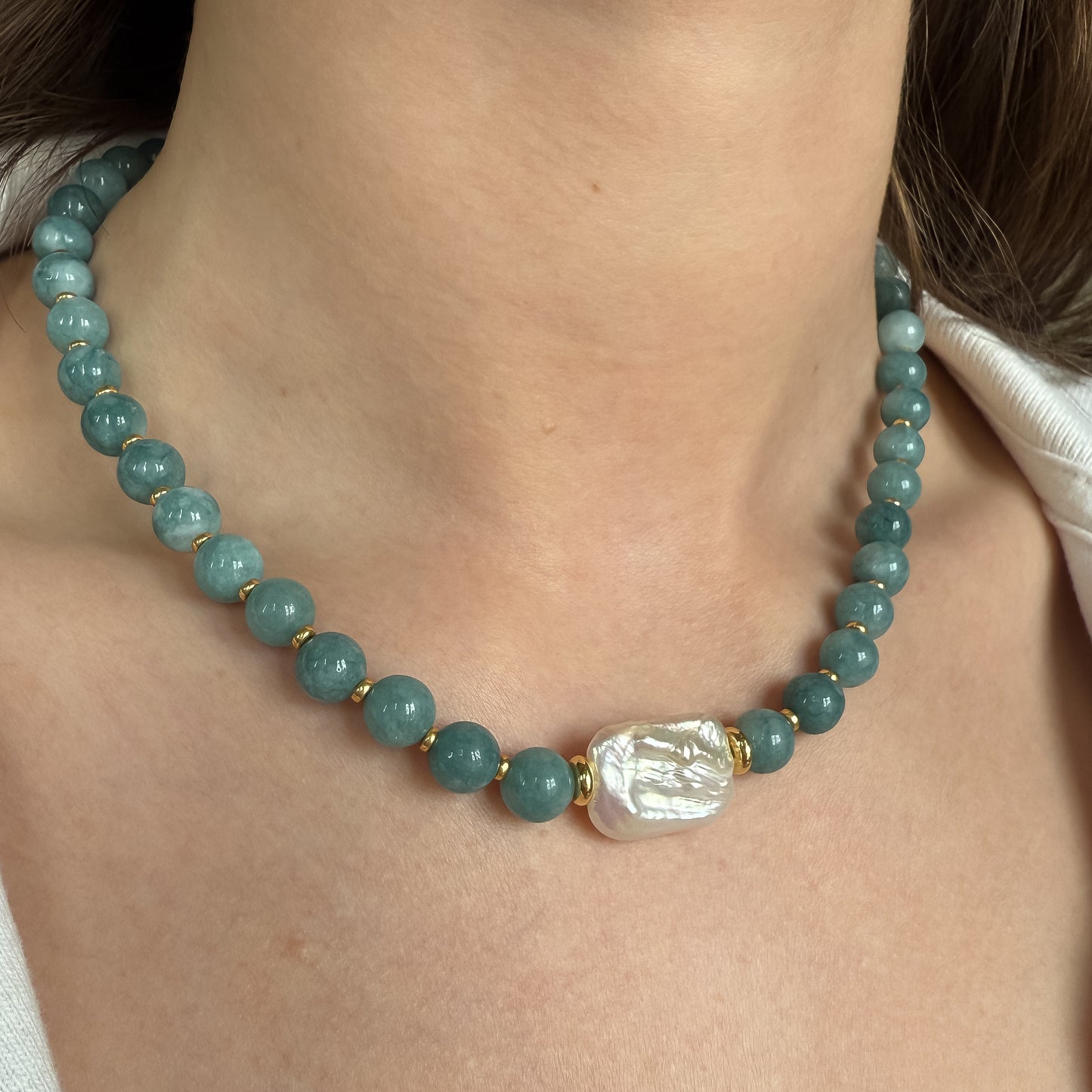 Aquamarine Pearl Necklace