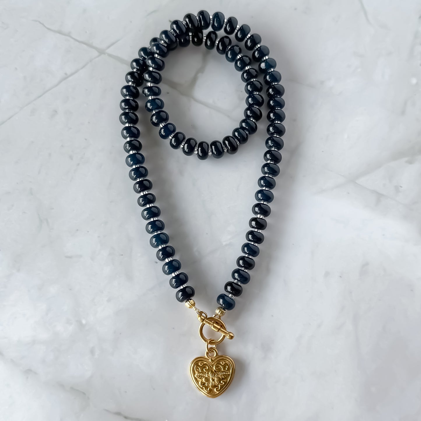 Blue Vintage Heart Necklace
