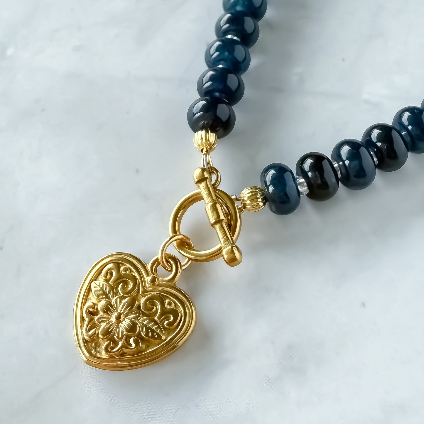 Blue Vintage Heart Necklace