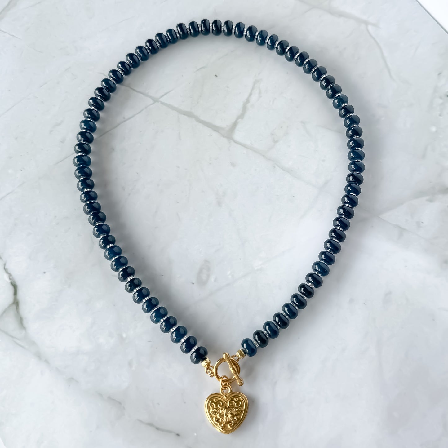 Blue Vintage Heart Necklace