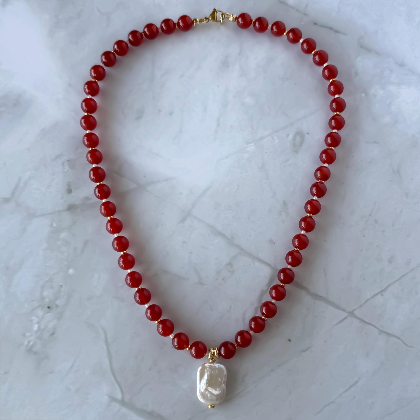 Red Carnelian & Baroque Pearl Necklace: Coastal Beaded Summer Jewelry
