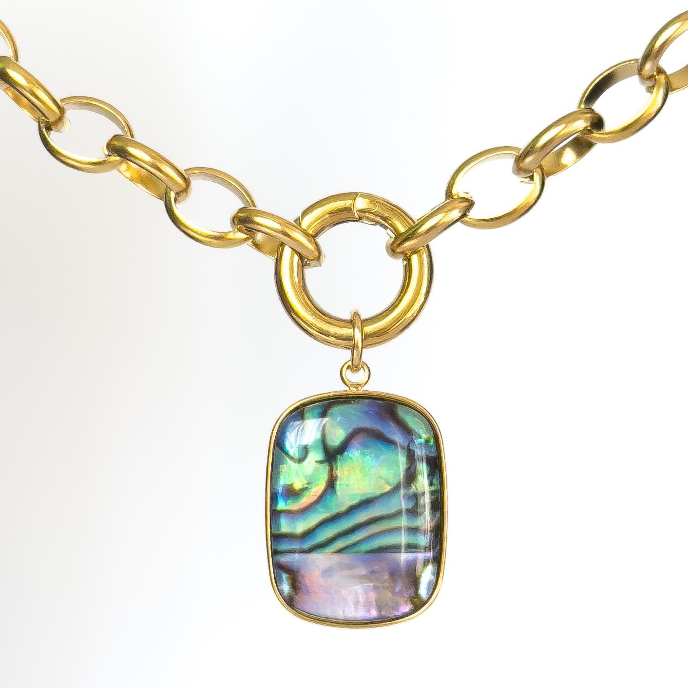 Abalone Shell Pendant Necklace - 18k Gold or Silver Stainless Steel Coastal Siren Necklace