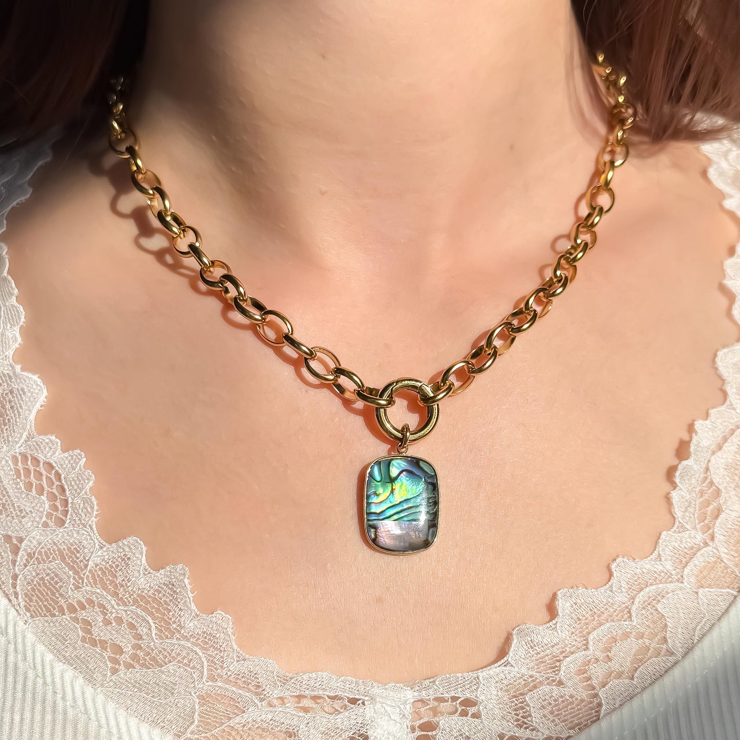 Abalone Shell Pendant Necklace - 18k Gold or Silver Stainless Steel Coastal Siren Necklace