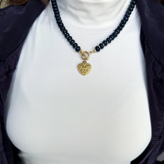 Blue Vintage Heart Necklace