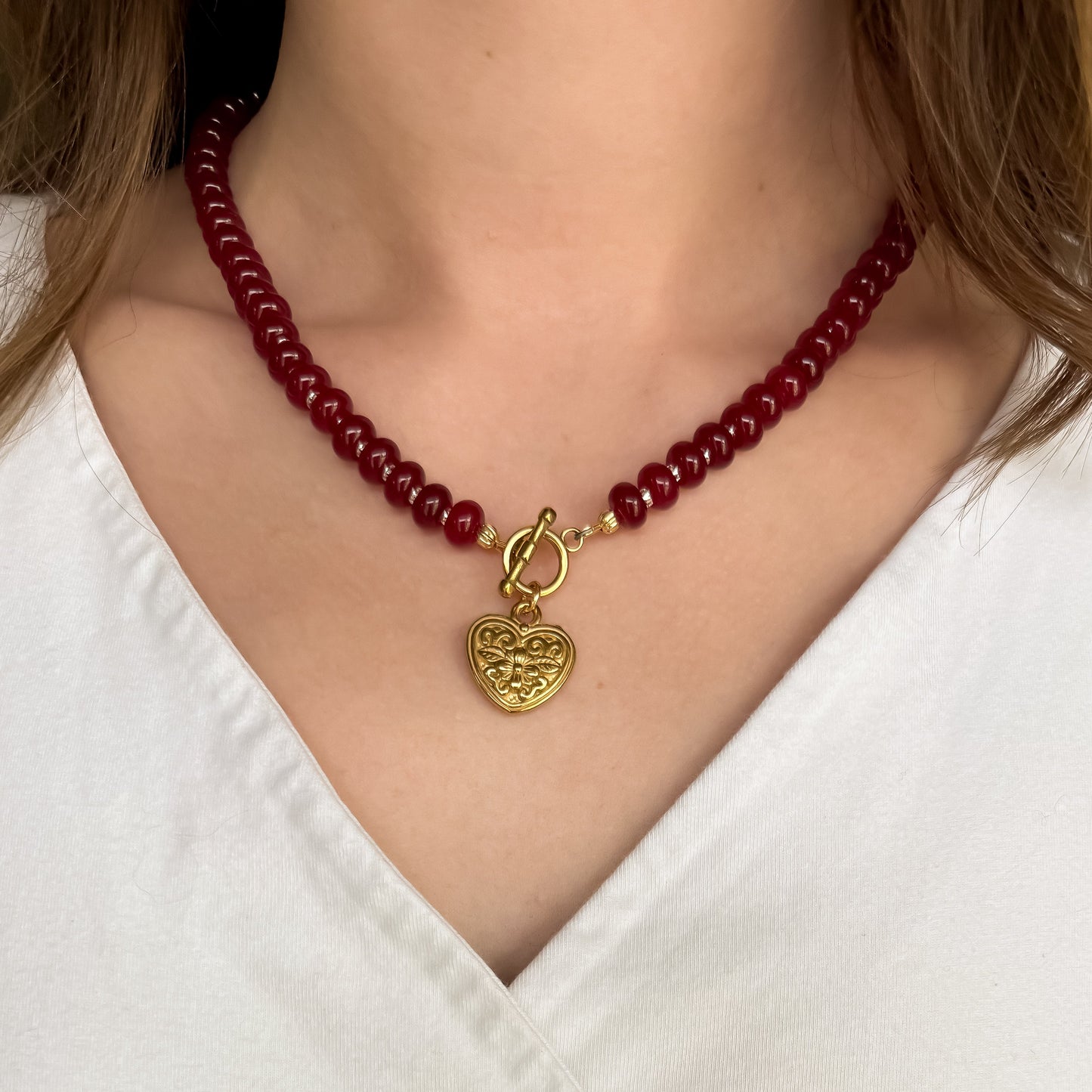 Red Vintage Heart Necklace