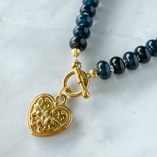 Blue Vintage Heart Necklace