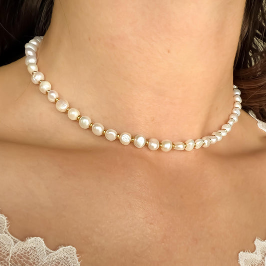 Pearl Choker Necklace | Dainty Real Pearls with Gold or Silver Beads