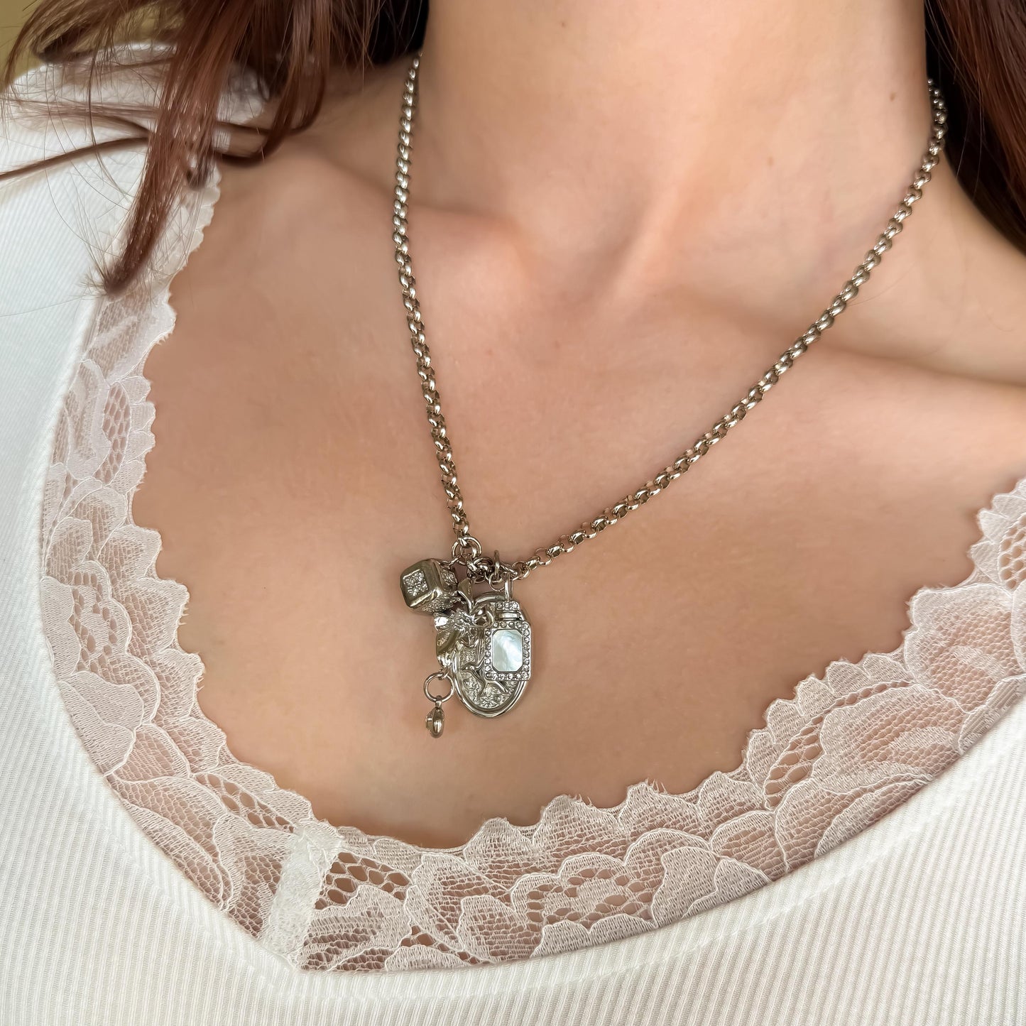 Dreamy Silver Charm Necklace – Multi Pendant with Rolo Chain