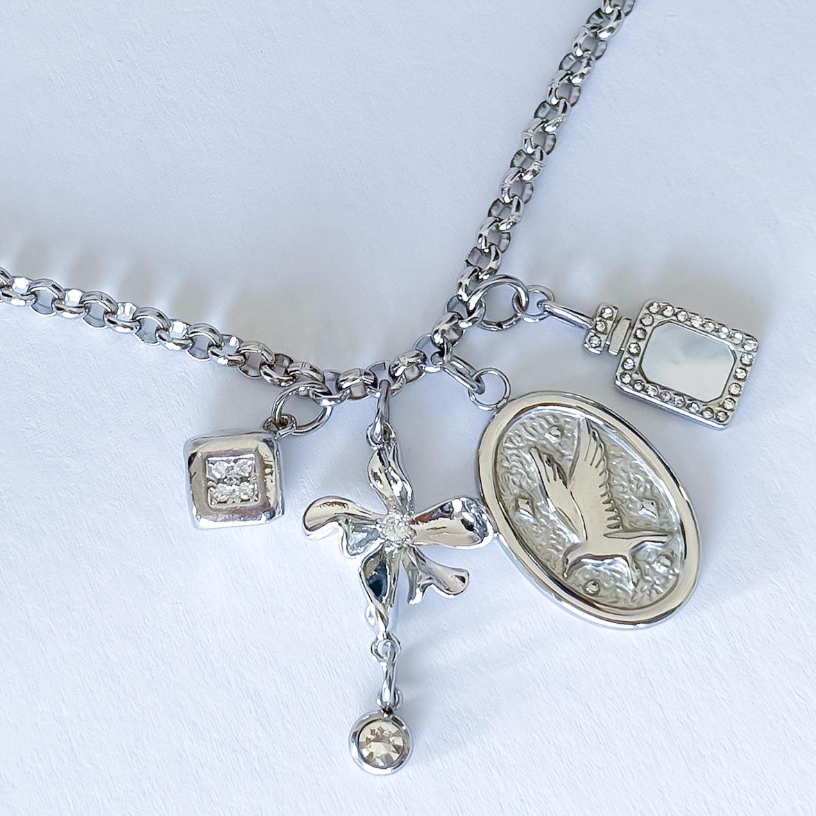 Dreamy Silver Charm Necklace – Multi Pendant with Rolo Chain