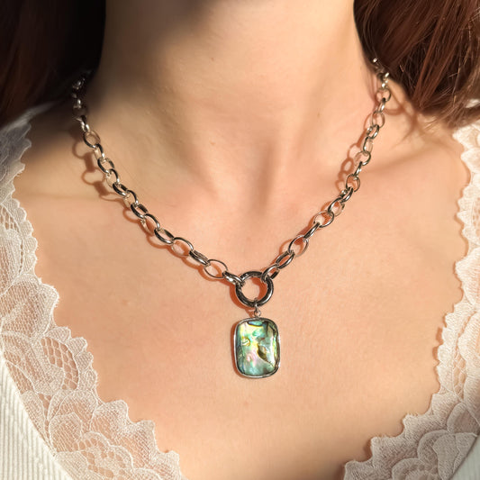 Abalone Shell Pendant Necklace - 18k Gold or Silver Stainless Steel Coastal Siren Necklace