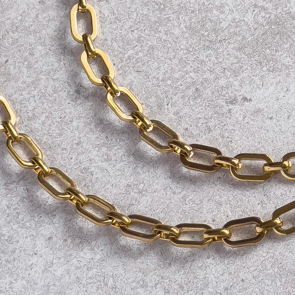 Gold Oval Paperclip Bracelet with Black Swarovski Crystal Charm