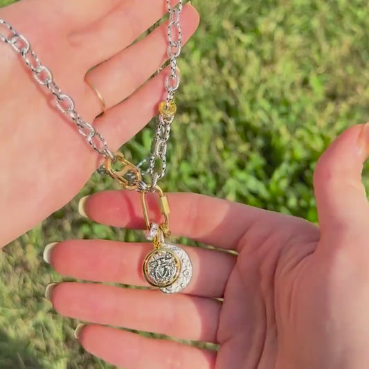 Mixed Metal Coin Charm Necklace - Two Tone Vintage Style Charms