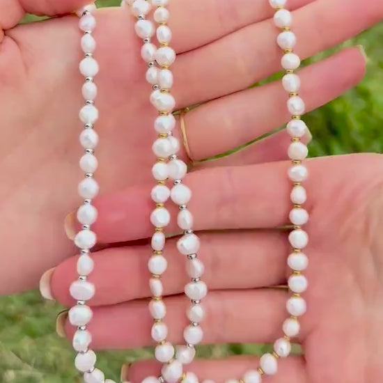 Pearl Choker Necklace | Dainty Real Pearls with Gold or Silver Beads