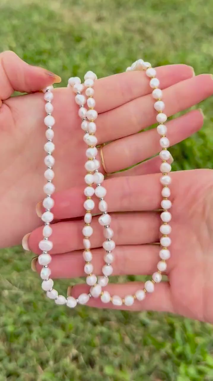 Pearl Choker Necklace | Dainty Real Pearls with Gold or Silver Beads
